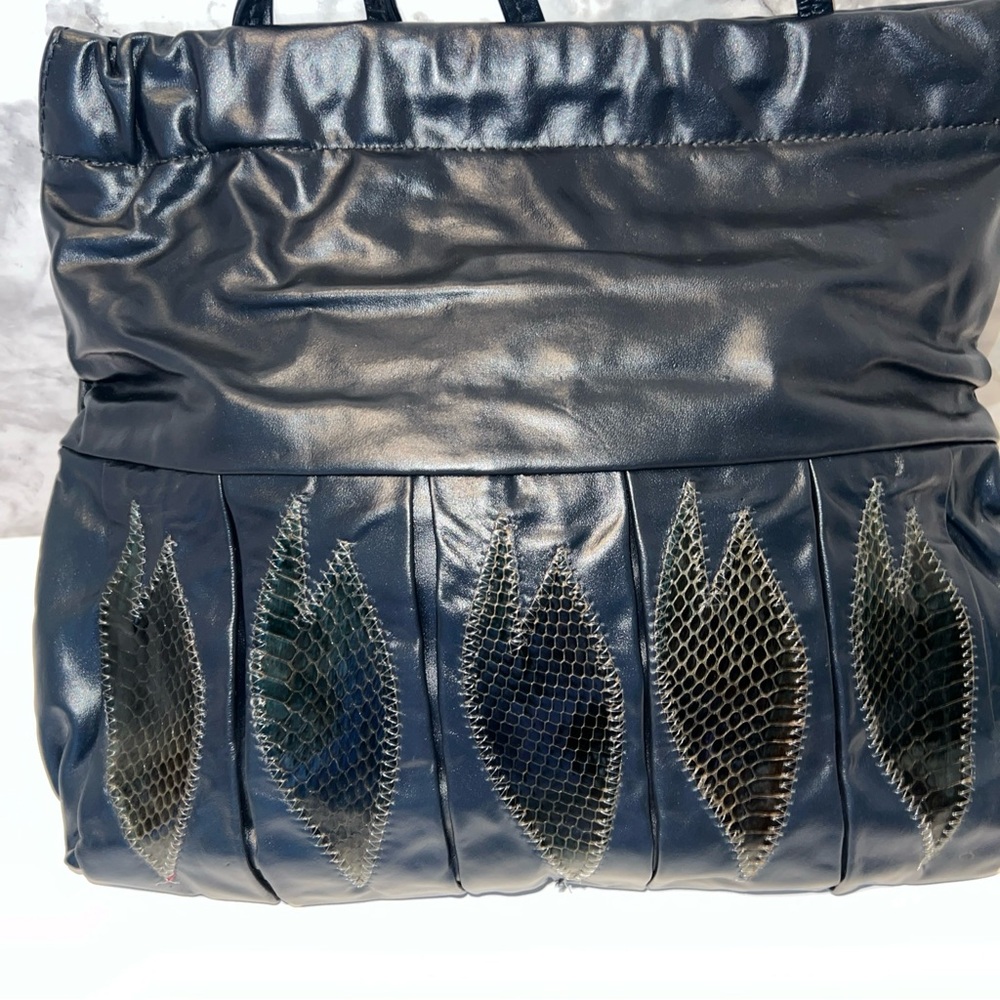 Vintage Convertible Joanna Fashion Purse Navy Leather Clutch‎ w/Snakeskin…